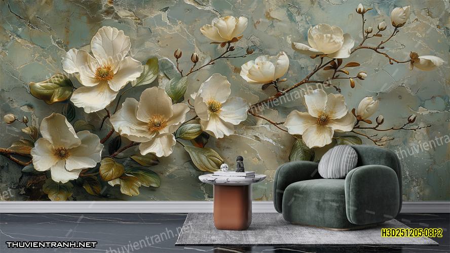 Tranh dán tường Hoa 3D- H3D251205-08P2 - Tranh tường chất lượng cao